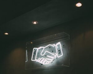 human hand neon signage